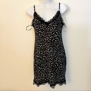 Capella lace detail mini slip dress in mono spot print